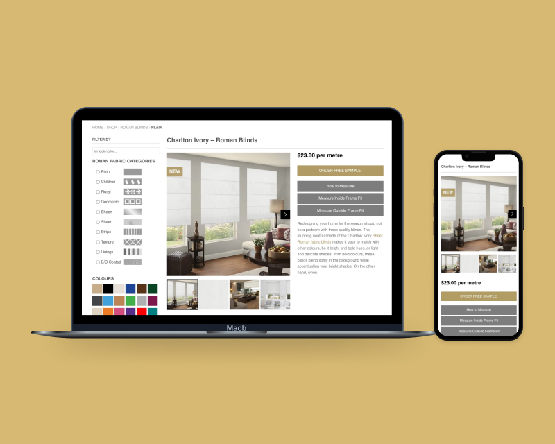Roman Blinds Direct product page desktop and mobile website design