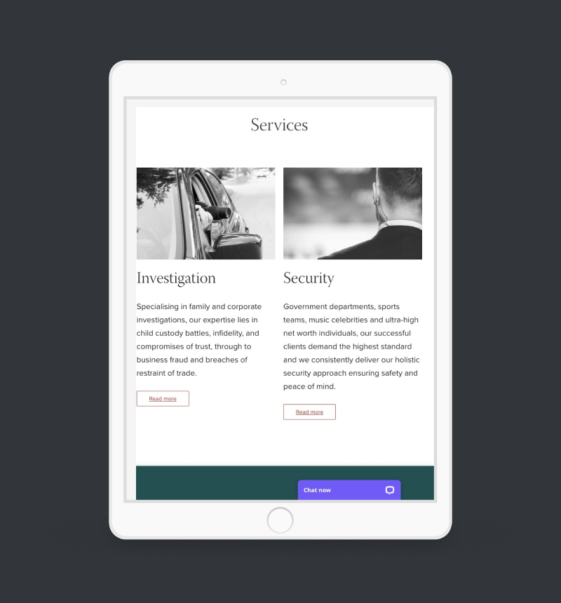 Trojan investigation services tablet screen web design