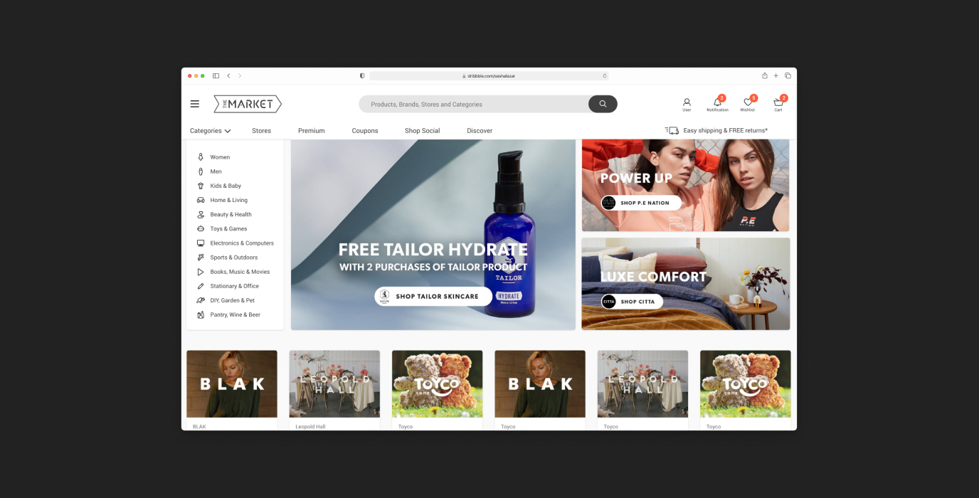 TheMarket desktop homepage web design