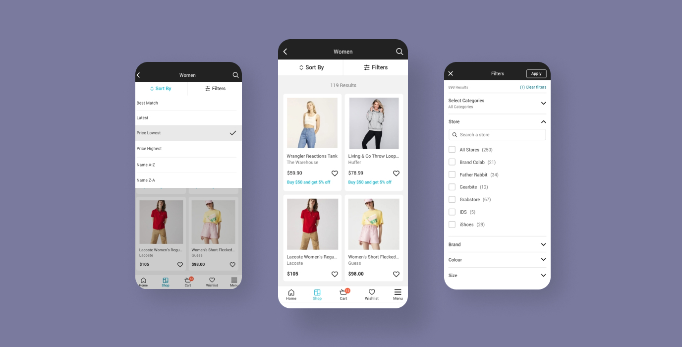 TheMarket product list with filters and sort mobile app ui design
