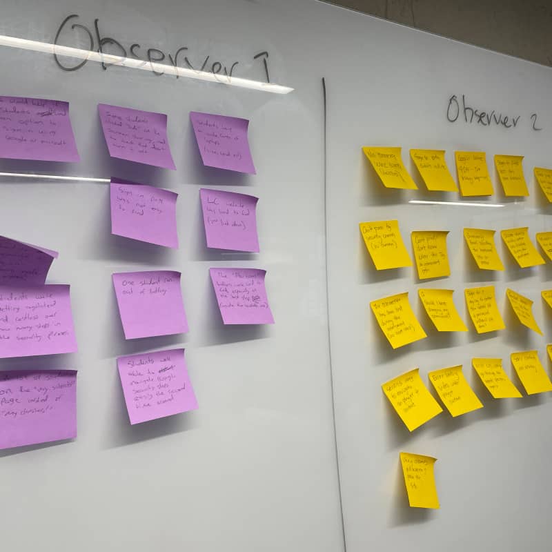 Sticky notes on the wall during UX workshop