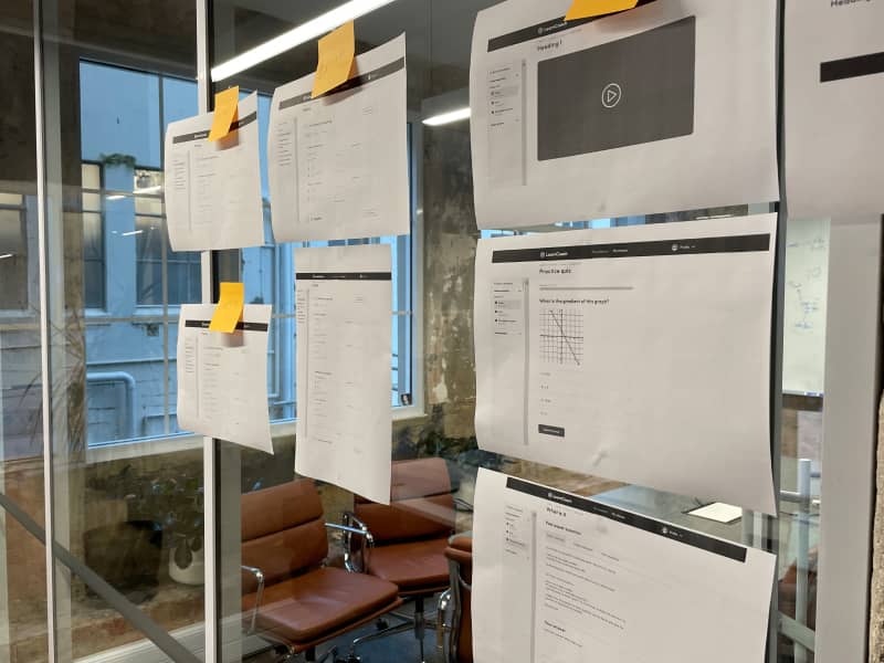Wireframes posted on the wall