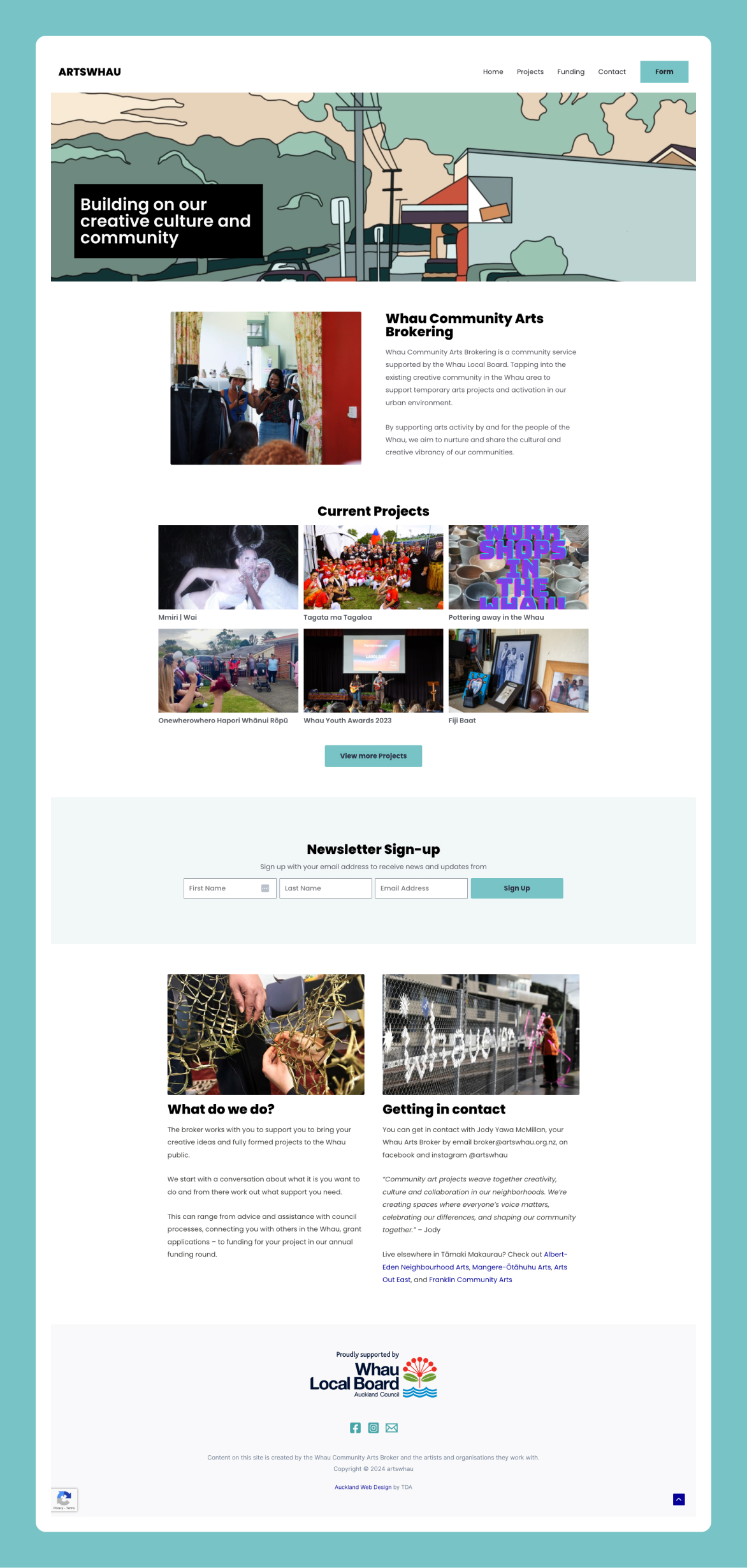 Arts Whau Community homepage